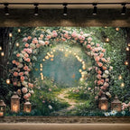 10x8ft Enchanted Forest Wedding Photography Backdrop Wonderland Roses Fairy Tale Backdrop Pink Flower Birthday Newborn Baby Shower Wedding Bridal Party Banner Photo Booth Props Anniversary Background - Image 2