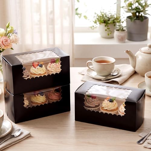 Ireer 60 Pcs 8x4x4 Inch Bakery Boxes with Window for Bread, Black - Image 6