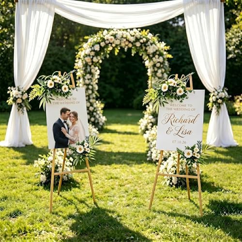 GRENTY 2 Pack Gold Easel Stand for Wedding Signs – No Assembly Needed, Heavy Duty Metal Display Stand for Art, Welcome Signs, Posters, Pictures, Paintings, and Floor Décor - Image 3