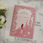 20PCS Castle Pocket Invitations, Quinceanera Invitations with Envelopes, Princess Invitation, Laser Cut quince invites (glitter pink) - Image 2