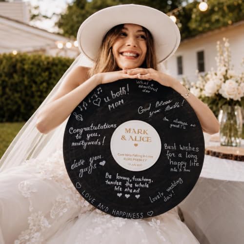 Custom Wood Round Record Wedding Guest Book Alternative, Rustic Vinyl Record Design for Wedding Reception, Graduation Guest Book, Vintage Event Decor (Black) - Image 2