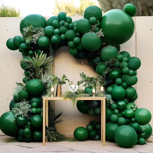 Birthday Balloon Garland Double Stuffed Dark Green Pearl White Balloons Different Sizes Latex Emerald Green Balloon Arch Kit for Graduation Baby Shower Wedding Safari Party decorations - Image 6