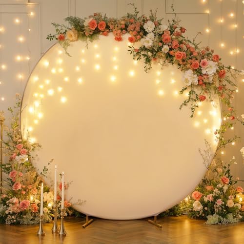 7.2 FT White Round Backdrop Cover with Lights String for Circle Arch Stand Circle Backdrop Cover with LED Fairy Lights for Wedding Arch Baby Shower Birthday Party Photo Shoot Photography Background by Suppromo