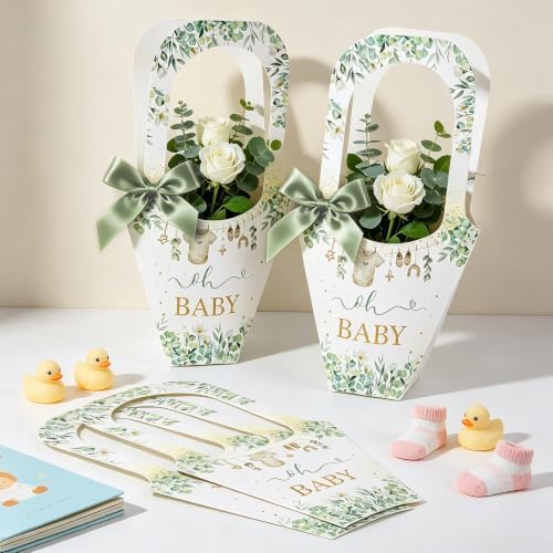 EYNDYN 50 Set Flower Bar Supplies Bouquet Holder Flower Bags for Baby Shower Party with Handle Paper 1 Roll Crafting Ribbon Wrapping Sleeves for Baby Shower Boys Girl's Kid's Birthday Parties - Image 5