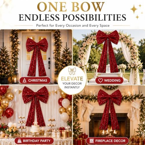 PartyPosh Oversized Deep Wine Red Velvet Sequin Bow 51"x25" - Image 5