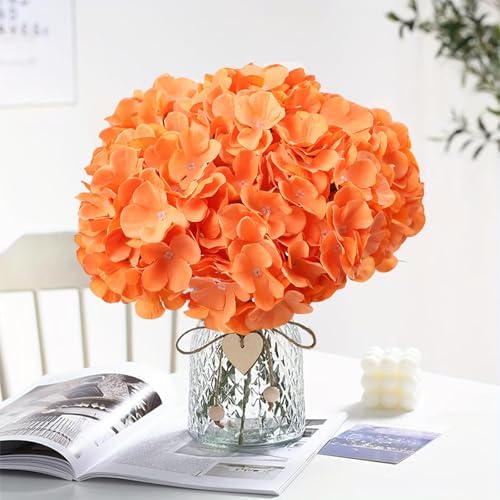 AVIVIHO 65pcs Fake Flowers Orange Hydrangea Artificial Flowers Bulk (Not Squished, No Steaming Need) Silk Flowers with Stems for Wedding Decor,Home,Baby Shower,Table Centerpieces Decoration - Image 2