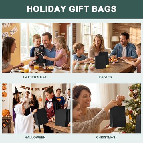 METRONIC 500 Pack Black Paper Bags 5.25x3.75x8 inch,Small Kraft Craft Gift Bag Bulk with Handles,Recycled for Boutique Holiday Grocery Welcome Party Favor Shopping Merchandise Takeout bags - Image 3