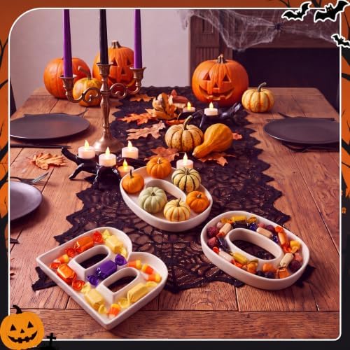 SiliFine 3 Pcs Boo Letter Charcuterie Boards Halloween Ceramics Fillable Letters Box Small White Boo Reusable Alphabet Food Serving Tray Platter for Candy Gift Halloween Party Decoration - Image 4