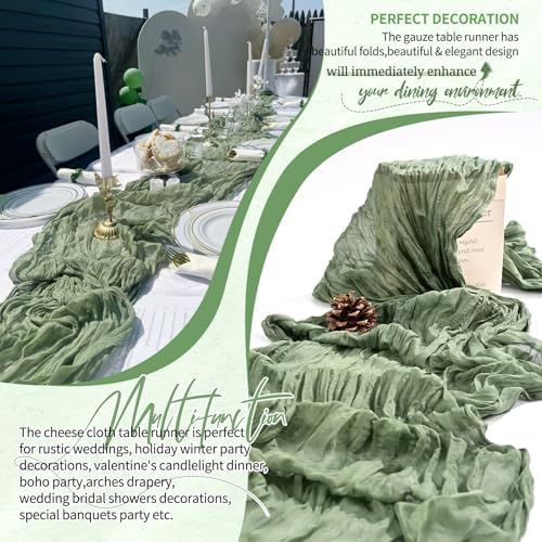 18 Pack Cheesecloth Table Runner 10FT Sage Green Table Runner Boho Gauze Cheese Cloth Table Runners Long Rustic Sheer Table Decorations for Wedding Party Baby Bridal Shower Birthday Holiday Home - Image 6