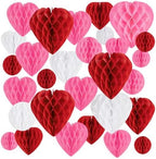 40Pcs Valentines Day Party Heart Decorations - Red Pink White Paper Honeycomb Hearts Balls Hanging, Valentine's Decor for Office, Birthday and Classroom by Renbuzhu