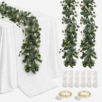 Cinrobiye 11pcs Cheesecloth Table Runner Set 120 Inch – Gauze Table Runner with Napkins, Eucalyptus Garland & String Lights for Wedding Baby Shower Table Decor, Rustic Boho by Cinrobiye