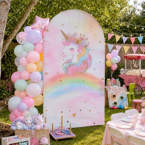 Unicorn Rainbow Arch Backdrop Cover, 7.2FT x 4FT, for Birthday Baby Shower - Image 2