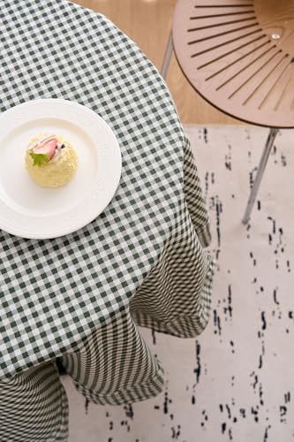 vctops Farmhouse Green Plaid Ruffle Table Cloth, Boho Cotton Linen Tablecloth, Washable Table Cover for Round Table Baby Shower Kitchen Party Wedding Decor (Grey Green,70") - Image 6