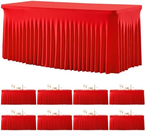 8 Pack Red Table Cloth for 6 Foot Rectangle Tables Spandex Fitted Tablecloth 6ft Stretch Table Covers Skirt Red Banquet Tablecloths Wrinkle Free Tablecloth for Party Wedding Birthday Event by Tao-GePartyDecorations