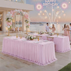 Pink Tulle Tablecloth for 8 FT Rectangle Tables 4-Pack, Ideal for Weddings - Image 5
