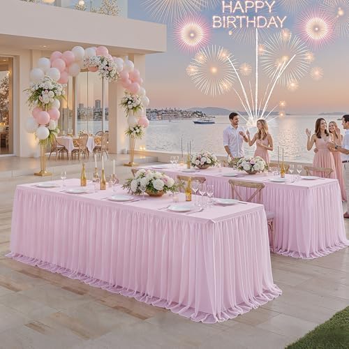 Pink Tulle Tablecloth for 6 Ft Rectangle Tables 2-Pack, Ideal for Weddings - Image 5