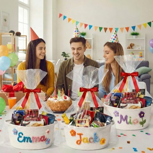 LemonRoad 6 Sets Small Woven Gift Basket DIY Rope Baskets for Gifts Empty with Handles Bags, Ribbons, Sewing Machine, Crochet, Dog Baby Toy Nursery Storage Bins 12"x 8"x 5" for Baby Showers Birthday - Image 5
