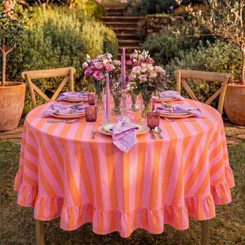 Tudomro Striped Tablecloth, Round, Coral, Apricot, 60'' X 60'' - Image 6