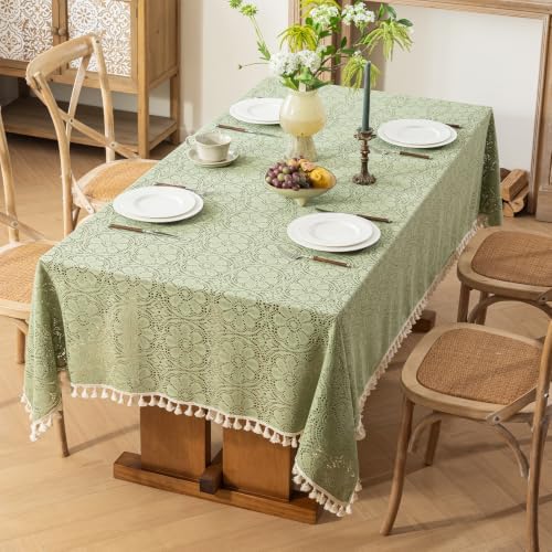 Boho Crochet Lace Tablecloth Rectangle 52 x 70 Inch Sage Green - Image 2