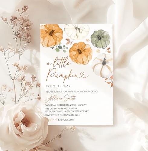 All Ewired Up Baby Shower Invitations A Little Pumpkin, and Envelopes, Autumn Fall Florals Invite Card, Girl Boy Gender Neutral Personalized, Large 5X7 Inch - Image 4