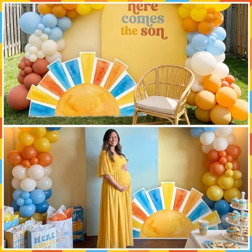 Colingmill 3ft Here Comes the Son Baby Shower Party Decoration First Trip Around the Sun Theme Party Watercolor Cardboard Cutout Standup Photo Props Backdrops for Birthday Supplies - Image 4