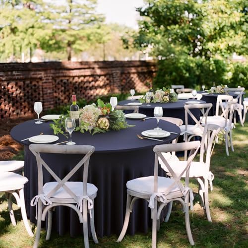 6 Pack Navy Blue Round Spandex Tablecloth 60 Inch, Wrinkle Free Stretch 120 Inch Fitted 5ft Navy Table Cloths Round Table Covers with Ruffle Skirt for Graduation Party Wedding Banquet - Image 3