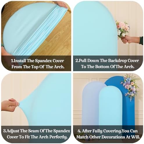 Set of 3 Arch Backdrop Covers(6ft, 5ft, 4ft) - Premium Stretchy Spandex Backdrop Arch Stand Cover for Baby Shower,Wedding,Party Decor Chiara Cover with Double-Sided Design(Blue) - Image 5