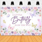 Butterfly Baby Shower Backdrop A Little Butterfly is On Her Way Photography Background Party Decorations Purple and Pink Floral Baby Shower Banner Photo Booth Props (10x7ft) - Image 3