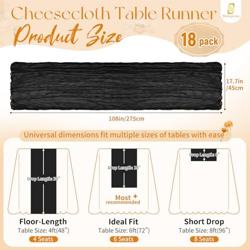 18 Pack Black Cheesecloth Table Runner 17x108 Inches Boho Home Decor - Image 2