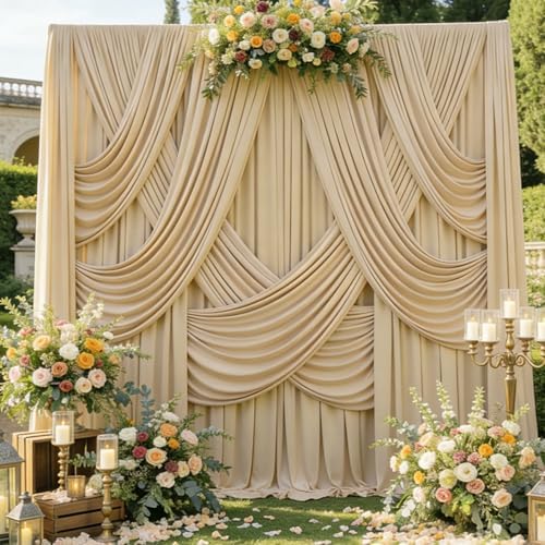 40ftx15ft Champagne Backdrop Curtains for Parties, Wrinkle Free Polyester Photo Backdrop Drapes 8 Panels 15 ft Long Back Drop Cloth for Wedding Birthday Photography Background Party by Htper