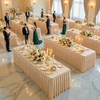 Dark Champagne Polyester Table Cloths for Rectangle 8 Foot Tables, 6 Pack Wrinkle Free Tablecloths Stretchy Banquet Ruffle Fitted Table Cover Desk Skirt for Parties Wedding Birthday Baby Shower - Image 2