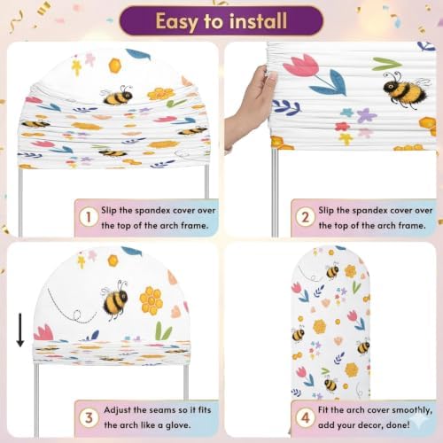 Arch Backdrop Cover for Wedding Spring Flowers Cute Bees 7.2FT Stretch Spandex Party Arch Cover, Fabric Backdrop Banner for Baby Shower, Birthday, Bridal Shower Decor Pink Tulips Honeycombs White - Image 7