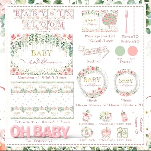Floral Baby In Bloom Baby Shower Decorations,283pcs Spring Baby Shower Decorations Plates and Napkins Cups Banner Backdrop Tablecloth Cake Topper Balloon for Wildflower Baby In Bloom Shower Supplies - Image 6