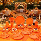 Orange Plastic Plates for Party,30 Guest Disposable Orange Party Supplies Including Dinner&Dessert Plate,12oz Cups,Cutlery,Napkins & Tablecloth Dinnerware Decorations for Birthday Fall Parties Wedding - Image 5