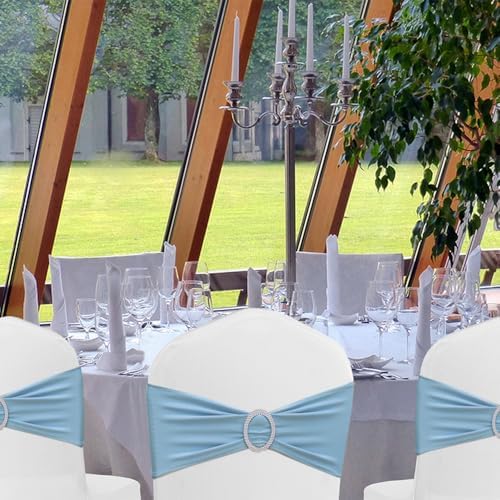 50 Pack Baby Blue Chair Sashes, Blue Spandex Chair Bands for Wedding Gender Reveal Party Decor, Baby Blue Bows for Folding Chairs - Image 2