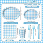 Pajean 350 Pcs Gingham Paper Plates and Napkins, Blue White - Image 3