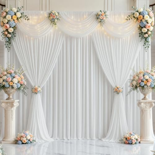 Joydeco 10x10ft White Backdrop Curtain for Parties, Wrinkle Free White Curtains Photo Backdrop for Wedding Decor, Birthday Party Graduation Baby Shower Photography(5ft x 10ft, 2 Panels) - Image 5