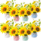 Zeyune Artificial Sunflower Potted Plants Rustic Wedding Table Centerpieces Summer Spring Kitchen Silk Yellow Flower with Plastic Pot for Home Bathroom Office Bridal Shower(8 Pcs,4 Colors,Sunflower) by Zeyune