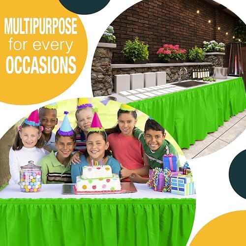 Exquisite Lime Green Table Skirt 24 Pack - Disposable Plastic Table Skirts for Rectangle Tables 6ft 8ft & Round Tables - 29in x 14ft Self-Adhesive Strip - Birthday Wedding Gender Reveal Decor - Image 5