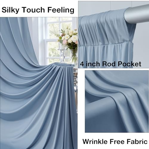 10ftx10ft Wrinkle Free Dusty Blue Backdrop Curtains for Parties, Silky Polyester Photo Backdrop Drapes 2 Panels 5x10ft Back Drop Cloth for Wedding Birthday Baby Shower Photography Background - Image 2