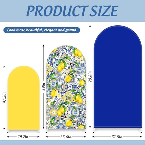 FYSUIMU 3 Pcs Mediterranean Lemon Arch Backdrop Covers Yellow Blue Stretchy Spandex Arch Stand Fabric Cover for Amalfi Coast Wedding Birthday Party Decoration (4ft/5ft/6ft) - Image 2