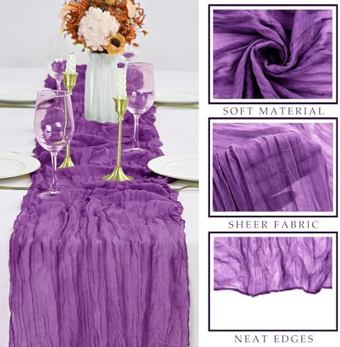 Purple 12 Pcs Cheesecloth Table Runner 10FT Runner for Tables Gauze Fabric 35 x 120 Inches Long Boho Table Runner Decoration Rustic Sheer Runner for Wedding Birthday Baby Shower Party (Purple) - Image 2