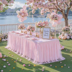 4 Pack Pink Tablecloth Rectangle 6ft Elastic Fitted Tulle Table Cloth Stretch Spandex Rectangular Table Cover with Ruffle Skirt for Wedding Baby Shower Birthday Party Banquet Cake Dessert Table Decor - Image 2