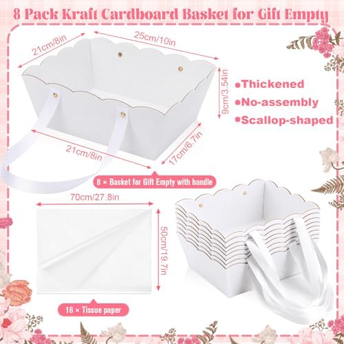 Fuyoo 8 Pack White Basket for Gifts Empty 10x8" Thick Scalloped Gift Bags - Image 2