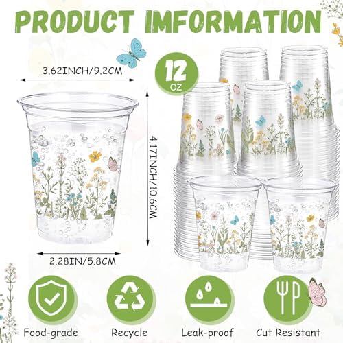 100 Pack Wildflower Plastic Cups, 12 oz Floral Party Decorations - Image 2