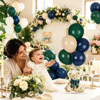 Whaline 12 Sets Bear Balloon Stand Kit for Table Centerpiece Baby Shower Party Decoration 90Pcs Green Blue Beige Latex Balloon Stick Holder with Base for Birthday Gender Reveal - Image 7