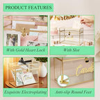 Wedding Card Box with Heart Lock, Large Metal Glass Card Box with Gold Frame for Party Reception, Wedding, Baby Showers, Birthdays, Bridal, or Graduation, 12.6×5.9×9 Inches - Image 3