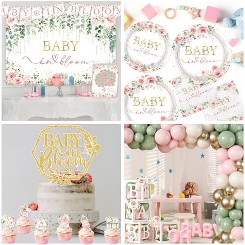 Floral Baby In Bloom Baby Shower Decorations,283pcs Spring Baby Shower Decorations Plates and Napkins Cups Banner Backdrop Tablecloth Cake Topper Balloon for Wildflower Baby In Bloom Shower Supplies - Image 5