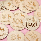 Craftdady 16pcs Wooden Baby Monthly Milestone Cards Newborn Birth Announcement Card Wood Discs for Infants Baby Showers Photography Props - Image 4