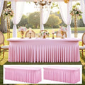 2 pk Baby Pink Spandex Tablecloth 8ft With Ruffled Table Skirt, Wrinkle Free Stretchy Fitted Tablecloths for 8 Foot Rectangle Tables, Elastic Spandex Table Covers for Weddings Parties Banquet by ENJOYYOURPARTY